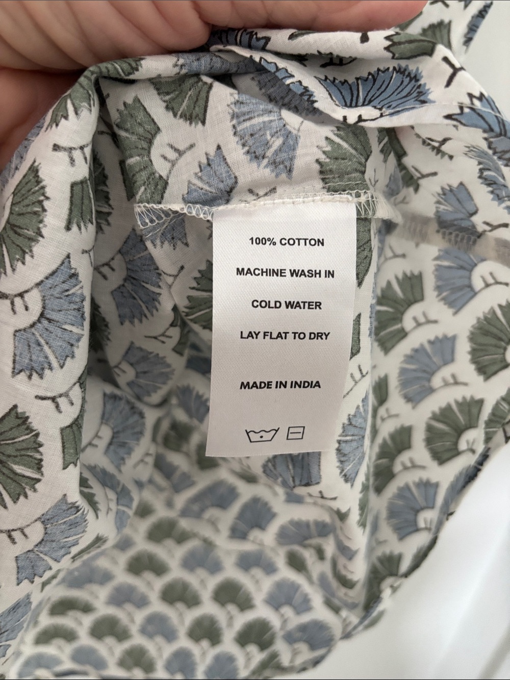 Marea by Liz Joy blockprint blouse, cap sleeves, blue/green/white, cotton,size S - Picture 3 of 8
